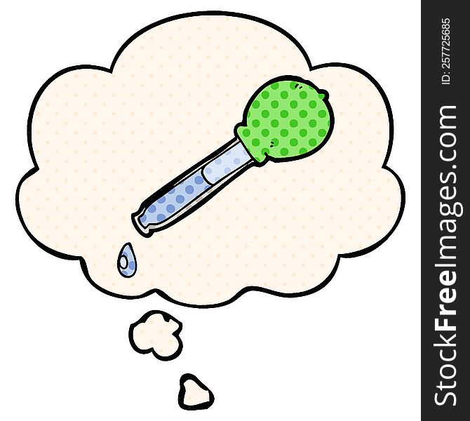 cartoon pipette with thought bubble in comic book style