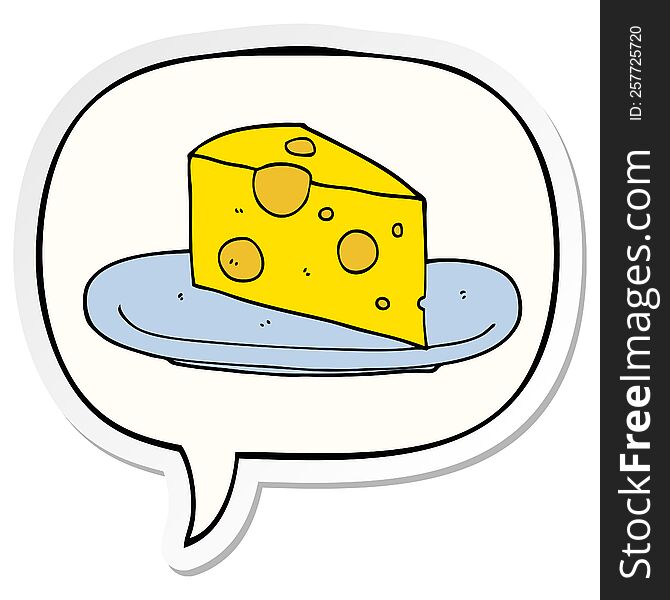 cartoon cheese with speech bubble sticker. cartoon cheese with speech bubble sticker