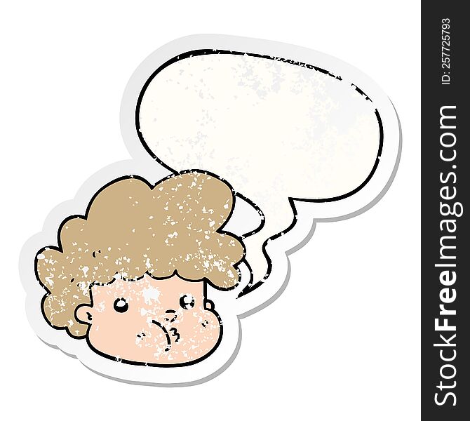 Cartoon Boy And Speech Bubble Distressed Sticker