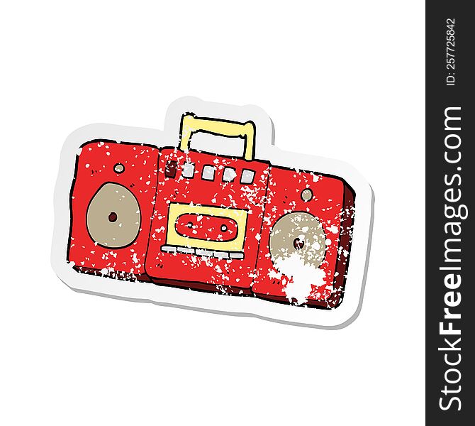 retro distressed sticker of a cartoon radio cassette player