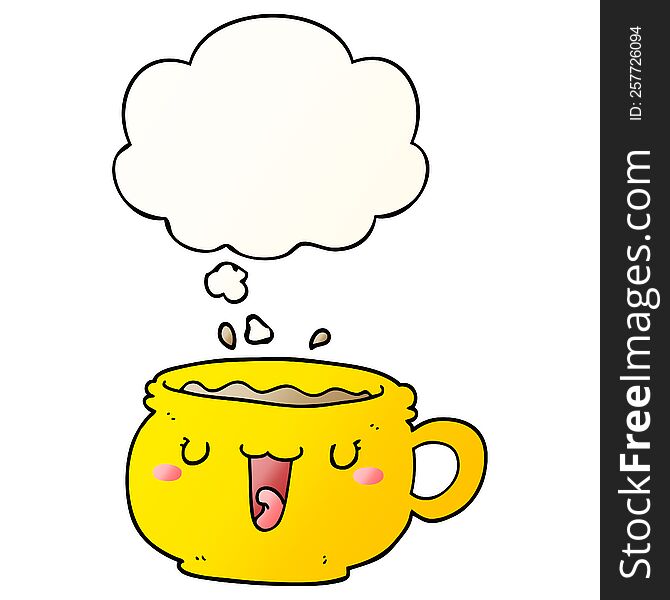 cute cartoon coffee cup and thought bubble in smooth gradient style