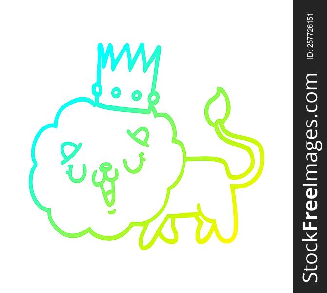 Cold Gradient Line Drawing Cartoon Lion With Crown