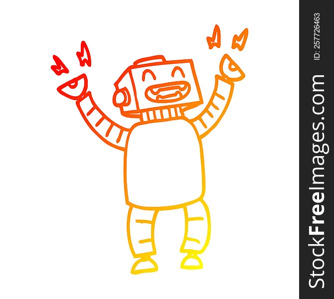 warm gradient line drawing of a cartoon happy robot