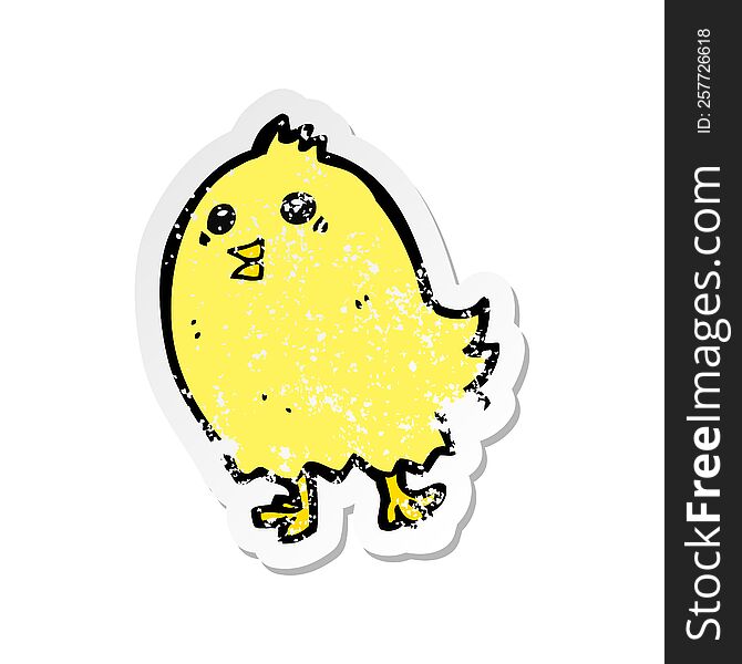 retro distressed sticker of a cartoon happy yellow bird