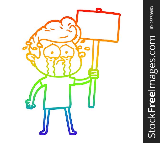 Rainbow Gradient Line Drawing Cartoon Crying Protester