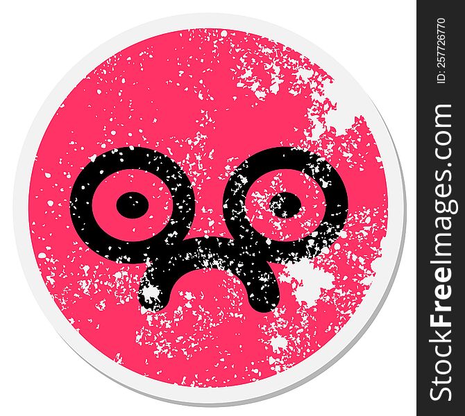 sad staring face circular sticker