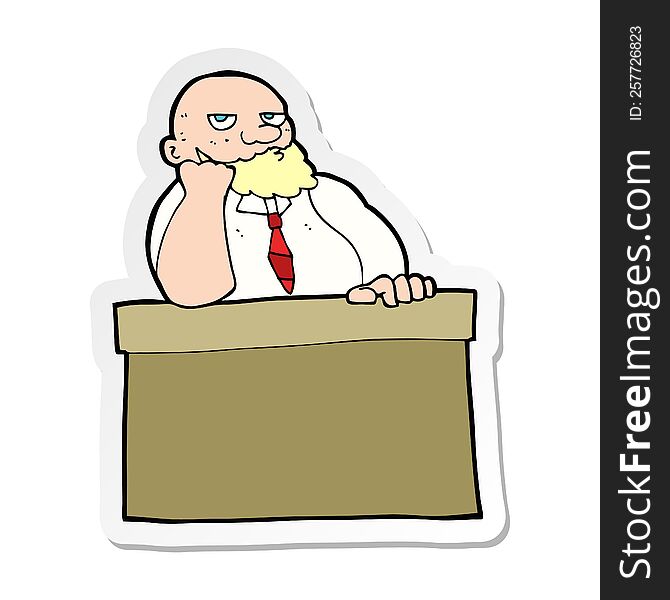 sticker of a cartoon bored man at desk