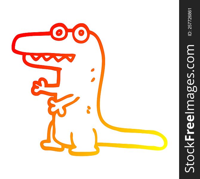 warm gradient line drawing of a cartoon crazy alligator