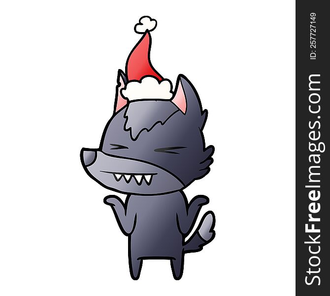 Angry Wolf Gradient Cartoon Of A Wearing Santa Hat