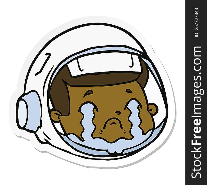 Sticker Of A Cartoon Astronaut Face Crying