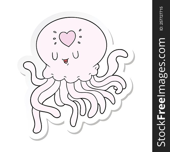 sticker of a cartoon jellyfish in love