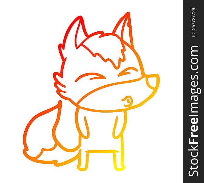 Warm Gradient Line Drawing Cartoon Wolf Pouting
