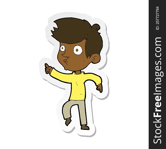 Sticker Of A Cartoon Pointing Boy