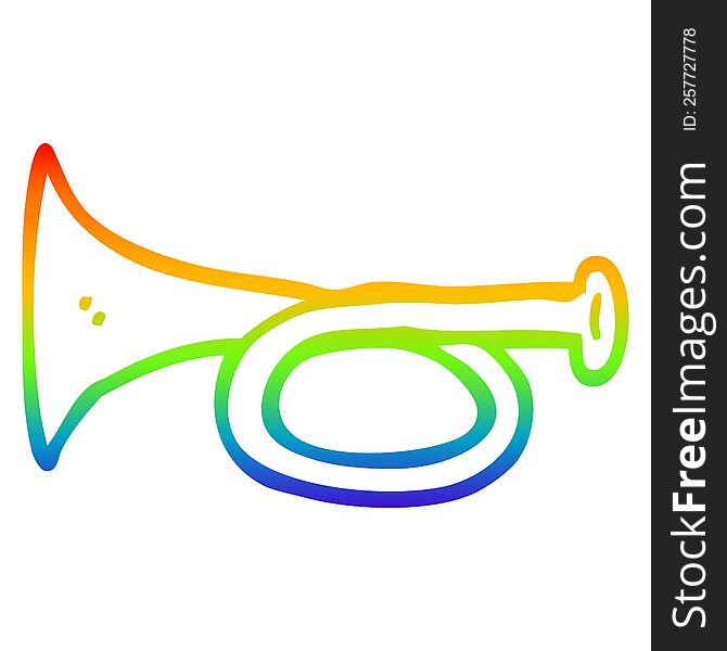 rainbow gradient line drawing of a cartoon metal trumpet