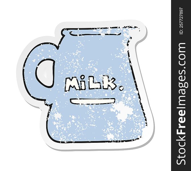 retro distressed sticker of a cartoon milk jug