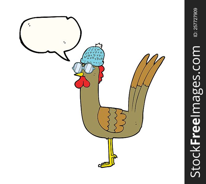 Speech Bubble Cartoon Chicken Wearing Disguise