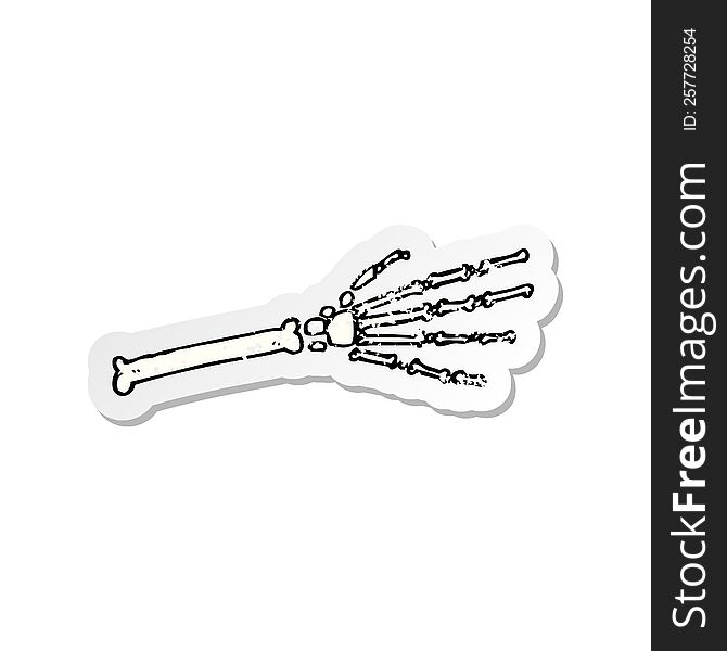 Retro Distressed Sticker Of A Cartoon Skeleton Hand