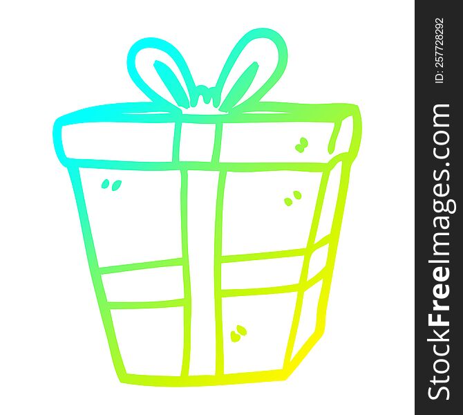 cold gradient line drawing of a cartoon wrapped present