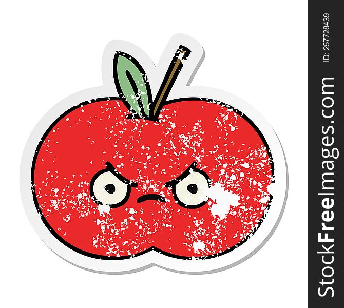 distressed sticker of a cute cartoon red apple