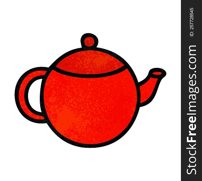 retro grunge texture cartoon of a red tea pot