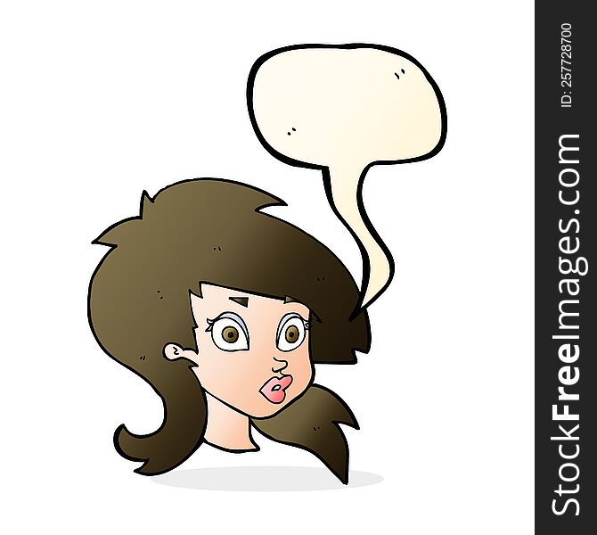 Cartoon Pretty Surprised Woman With Speech Bubble