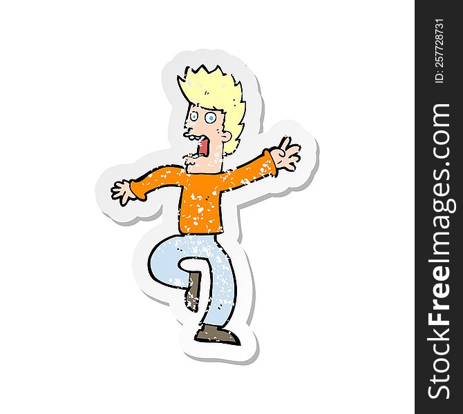 Retro Distressed Sticker Of A Cartoon Frightened Man