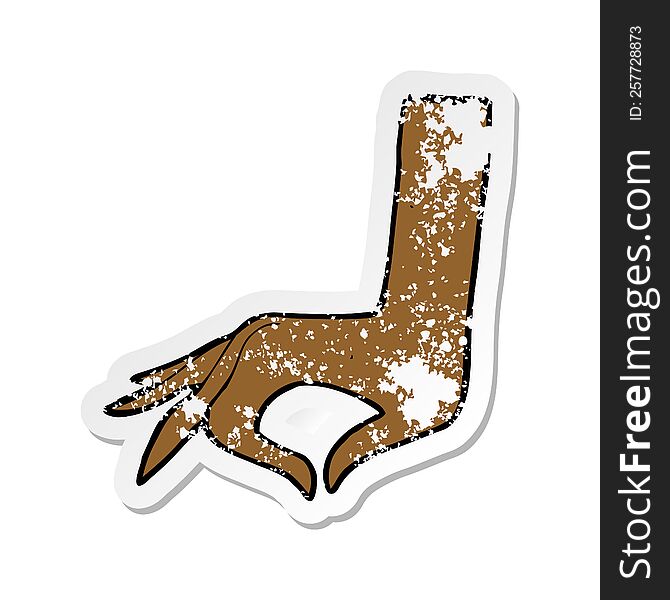 Retro Distressed Sticker Of A Cartoon Hand Symbol
