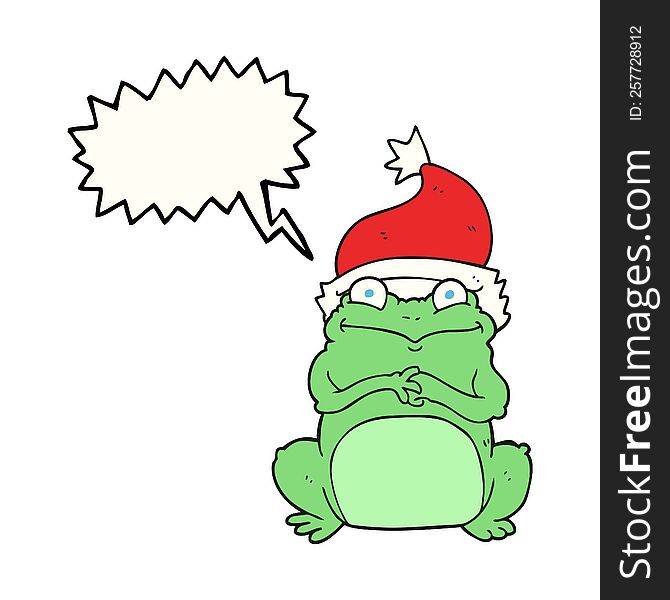 Speech Bubble Cartoon Frog Wearing Christmas Hat