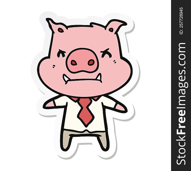 sticker of a angry cartoon pig boss