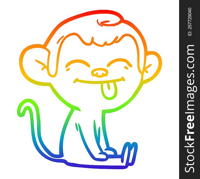 rainbow gradient line drawing of a funny cartoon monkey sitting