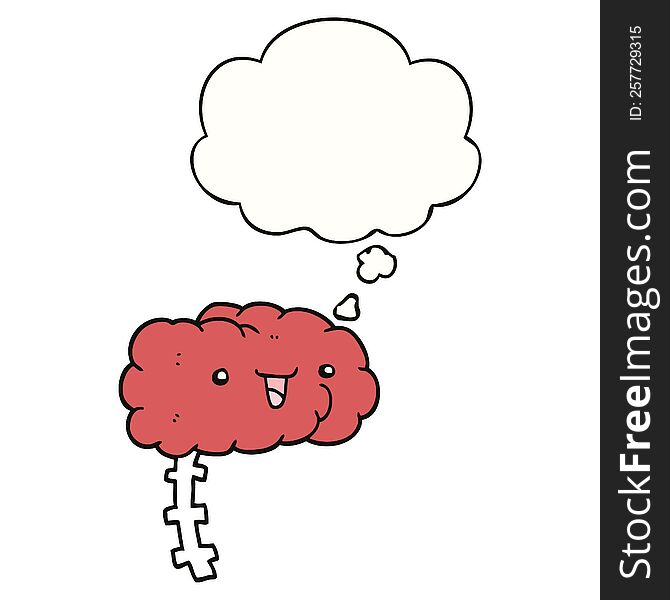 happy cartoon brain with thought bubble. happy cartoon brain with thought bubble