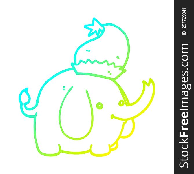 Cold Gradient Line Drawing Cute Cartoon Christmas Elephant