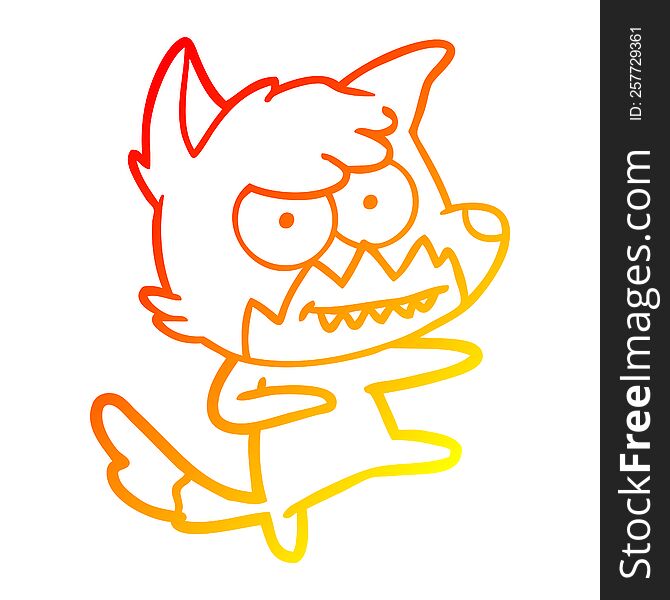 warm gradient line drawing of a cartoon grinning fox