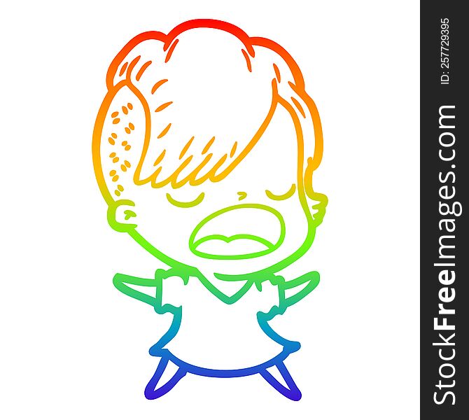 Rainbow Gradient Line Drawing Cartoon Cool Hipster Girl Talking