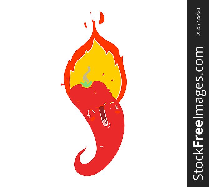 flat color style cartoon flaming hot chili pepper