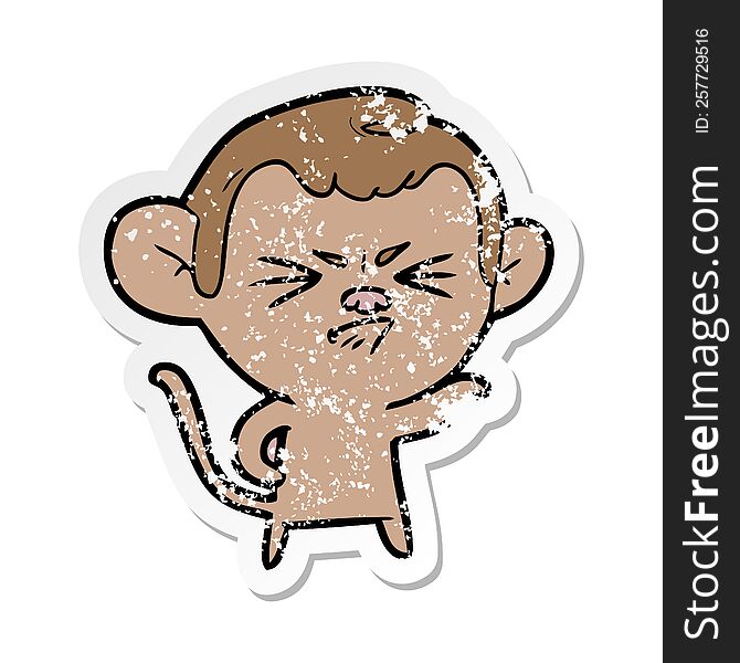 distressed sticker of a cartoon angry monkey