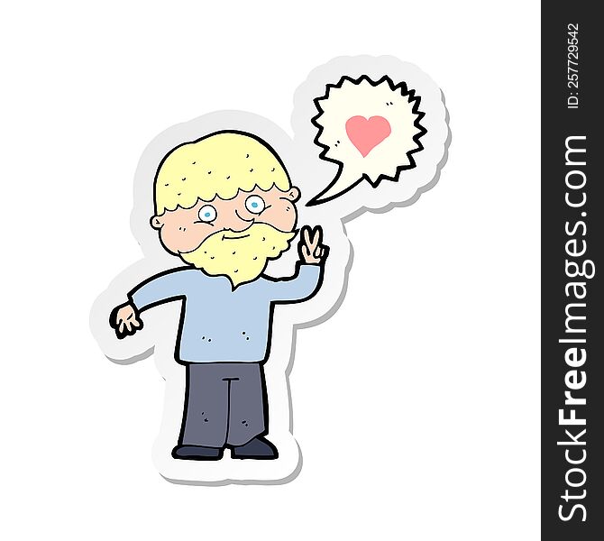 sticker of a cartoon man talking about love