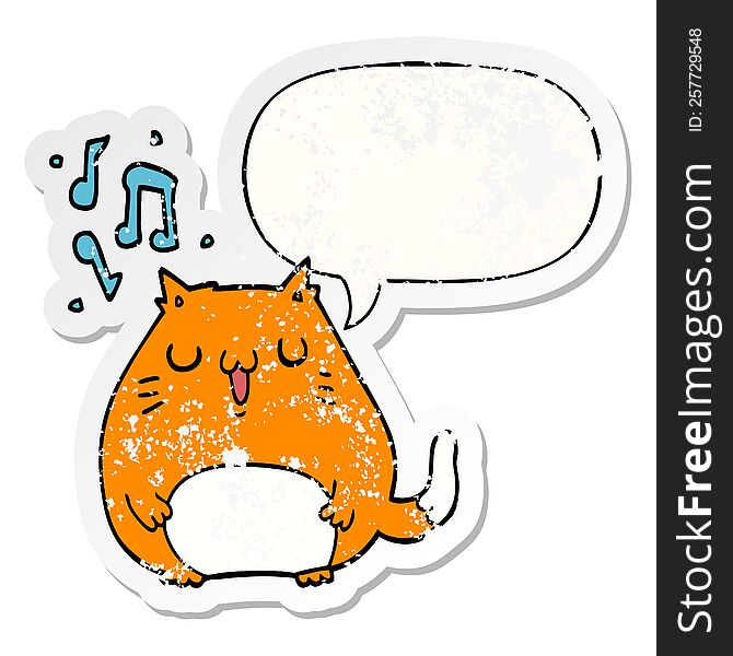 Cartoon Cat Singing And Speech Bubble Distressed Sticker