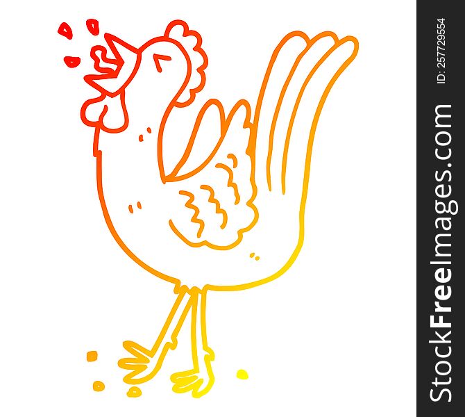 warm gradient line drawing of a cartoon crowing cockerel