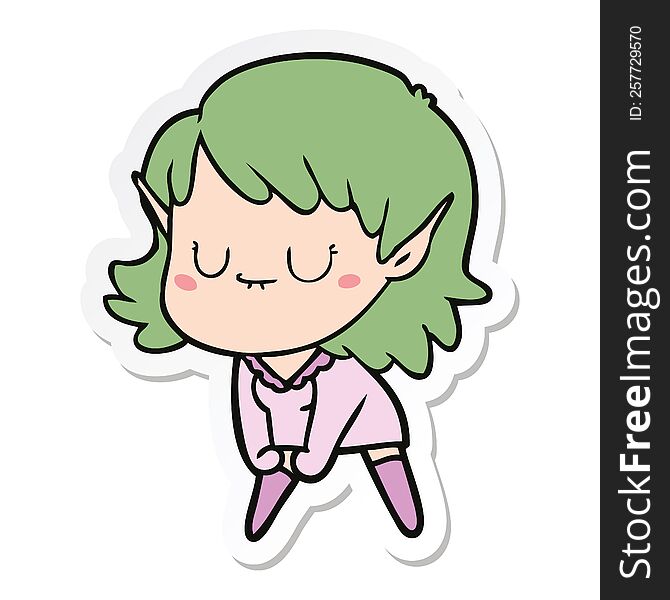 sticker of a happy cartoon elf girl posing