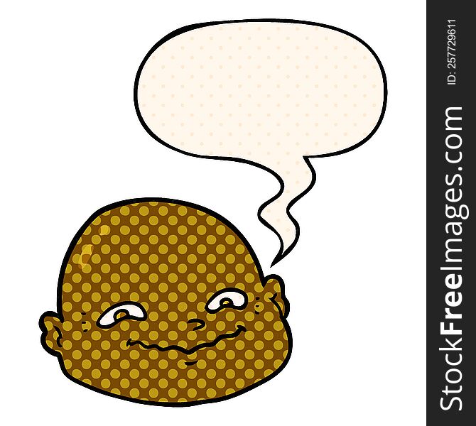 Cartoon Bald Man And Speech Bubble In Comic Book Style