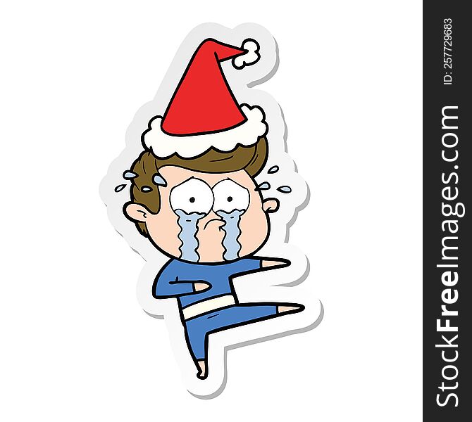 Sticker Cartoon Of A Crying Dancer Wearing Santa Hat