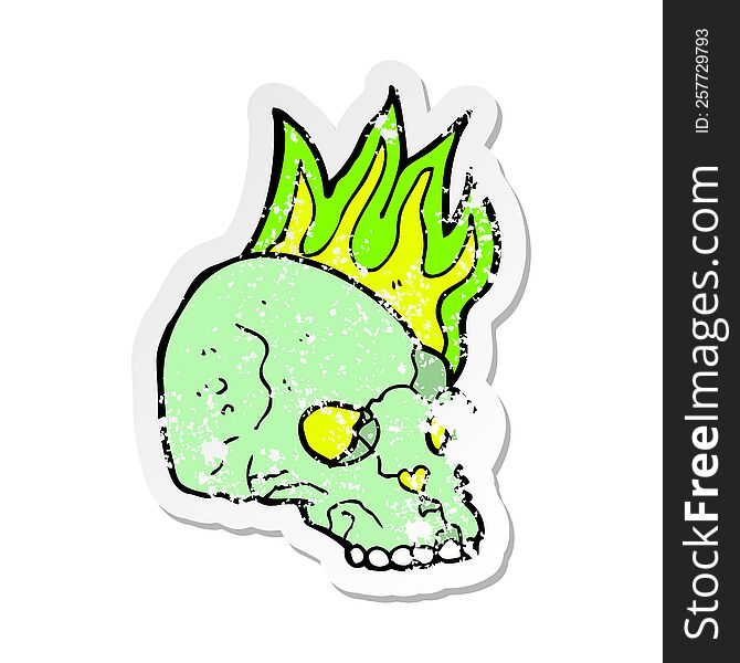 retro distressed sticker of a cartoon spooky skull