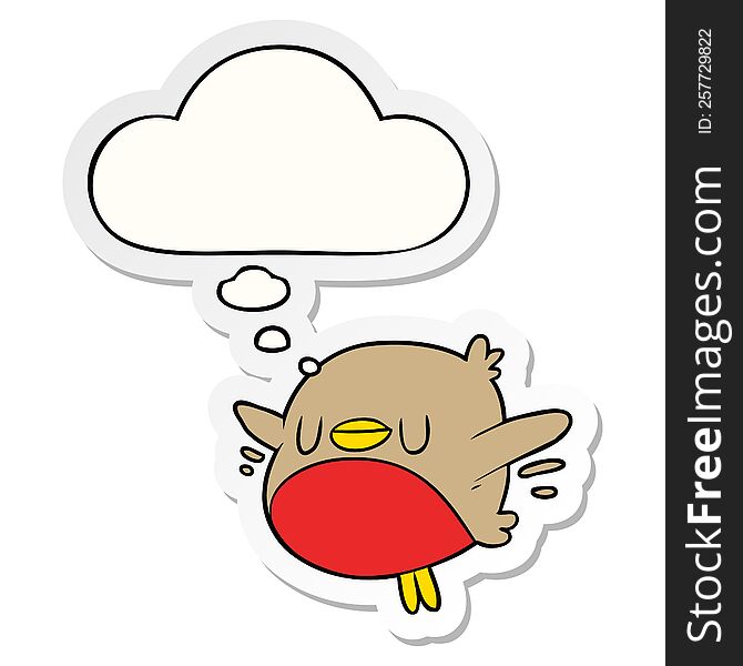 cartoon christmas robin with thought bubble as a printed sticker