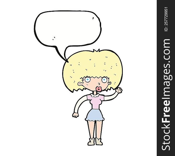 Cartoon Woman Waving With Speech Bubble