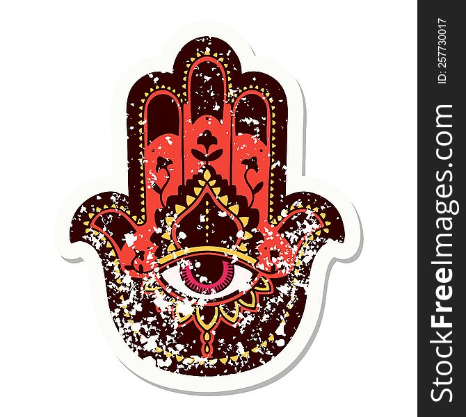distressed sticker tattoo in traditional style of a hamza. distressed sticker tattoo in traditional style of a hamza