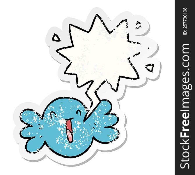 Cartoon Happy Candy And Speech Bubble Distressed Sticker