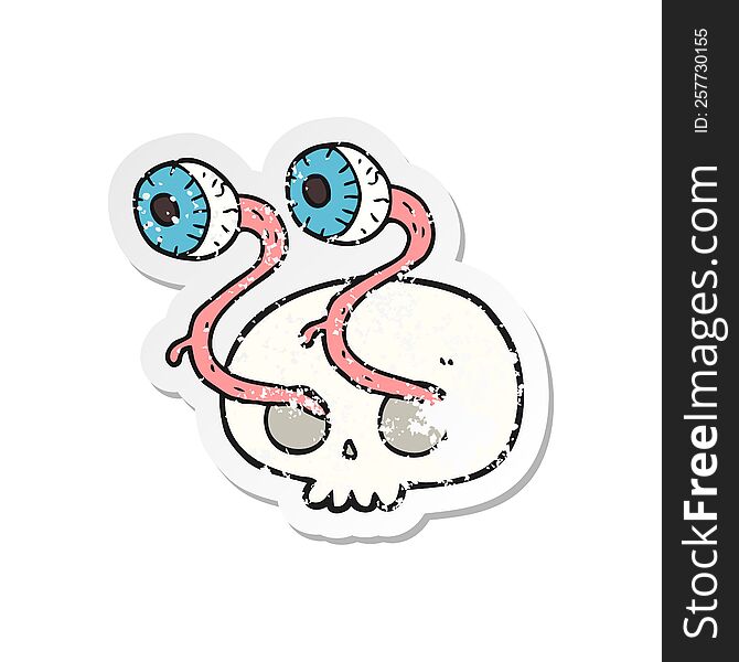retro distressed sticker of a gross cartoon eyeball skull