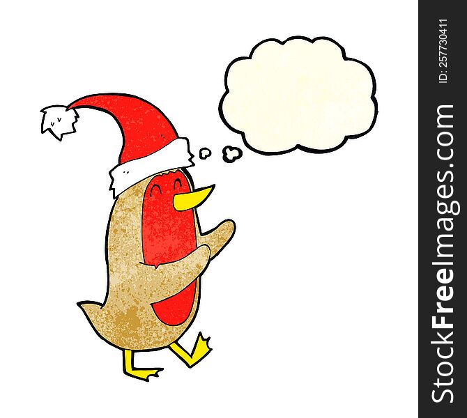 Cartoon Christmas Robin With Thought Bubble