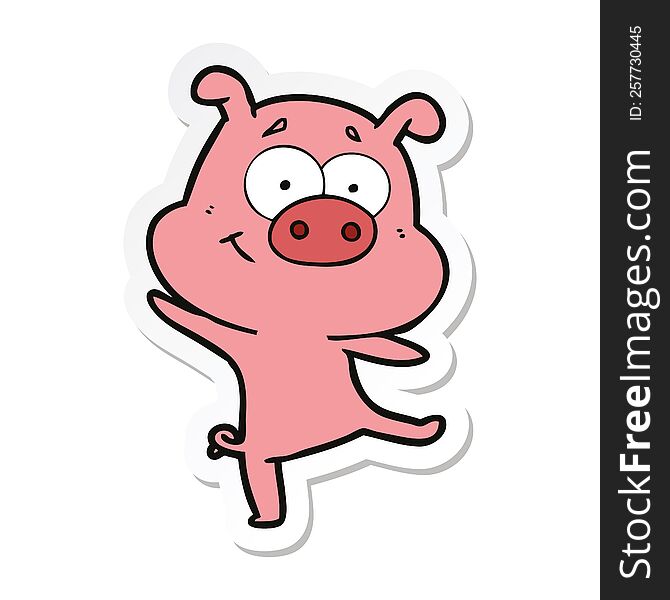 Sticker Of A Happy Cartoon Pig Dancing